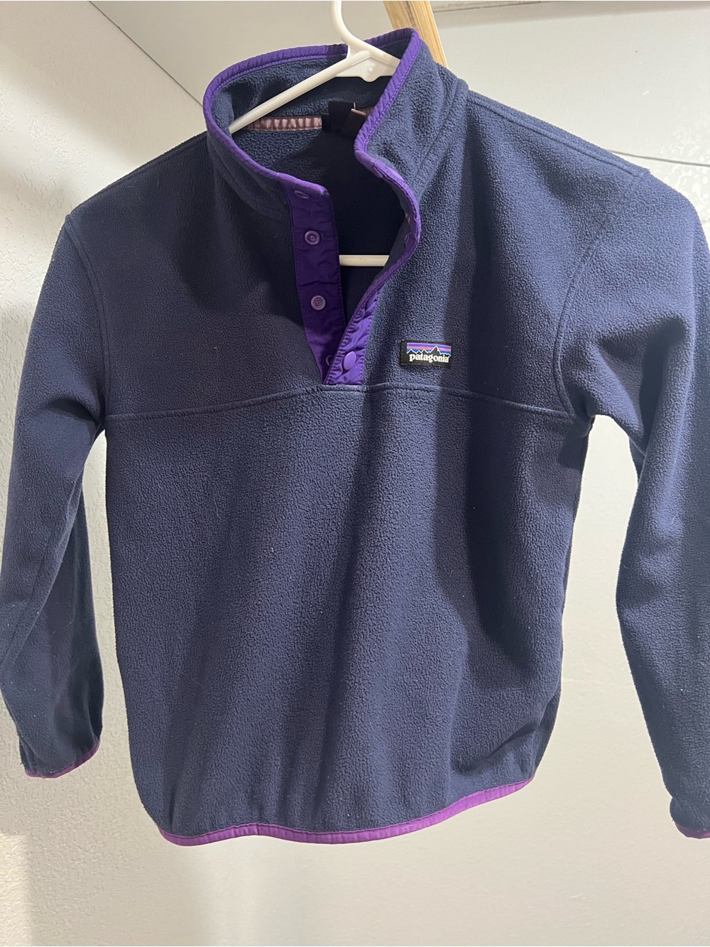 Patagonia Kids Navy and Purple Snap Pullover Fleece